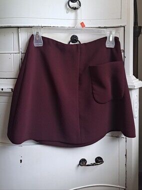 Wilfred Aritzia Plum Burgundy Front Pocket Mini Skirt